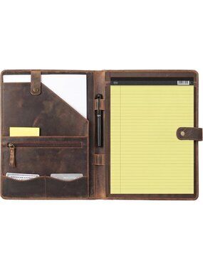 Luxury Leather Portfolio Folder with Pen | Business Padfolio Organizer | Vintage